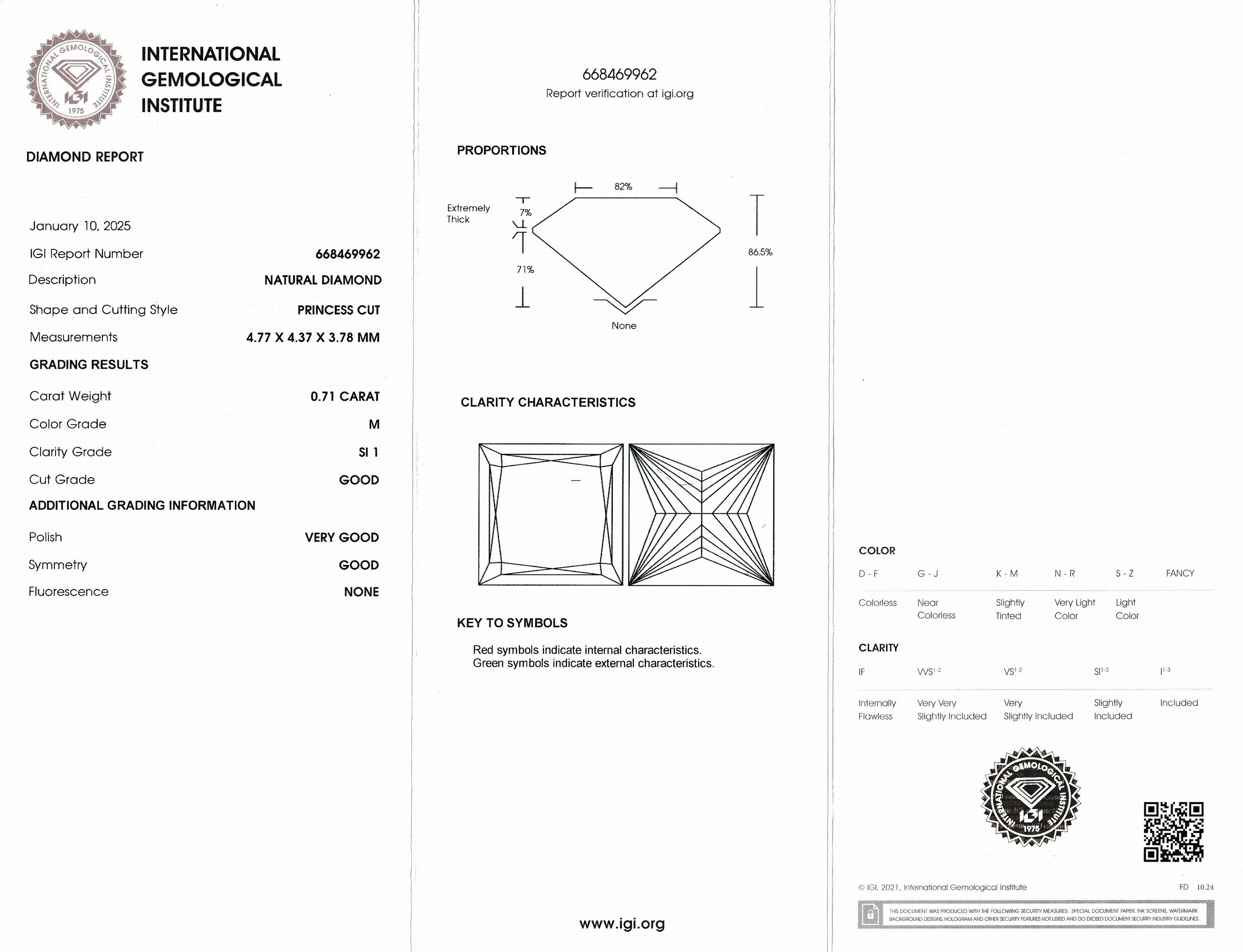 Detail b: Loser Princess Cut Diamant, 0.71 ct Getönt (M)/si1, eingeschweißt, IGI-Expertise