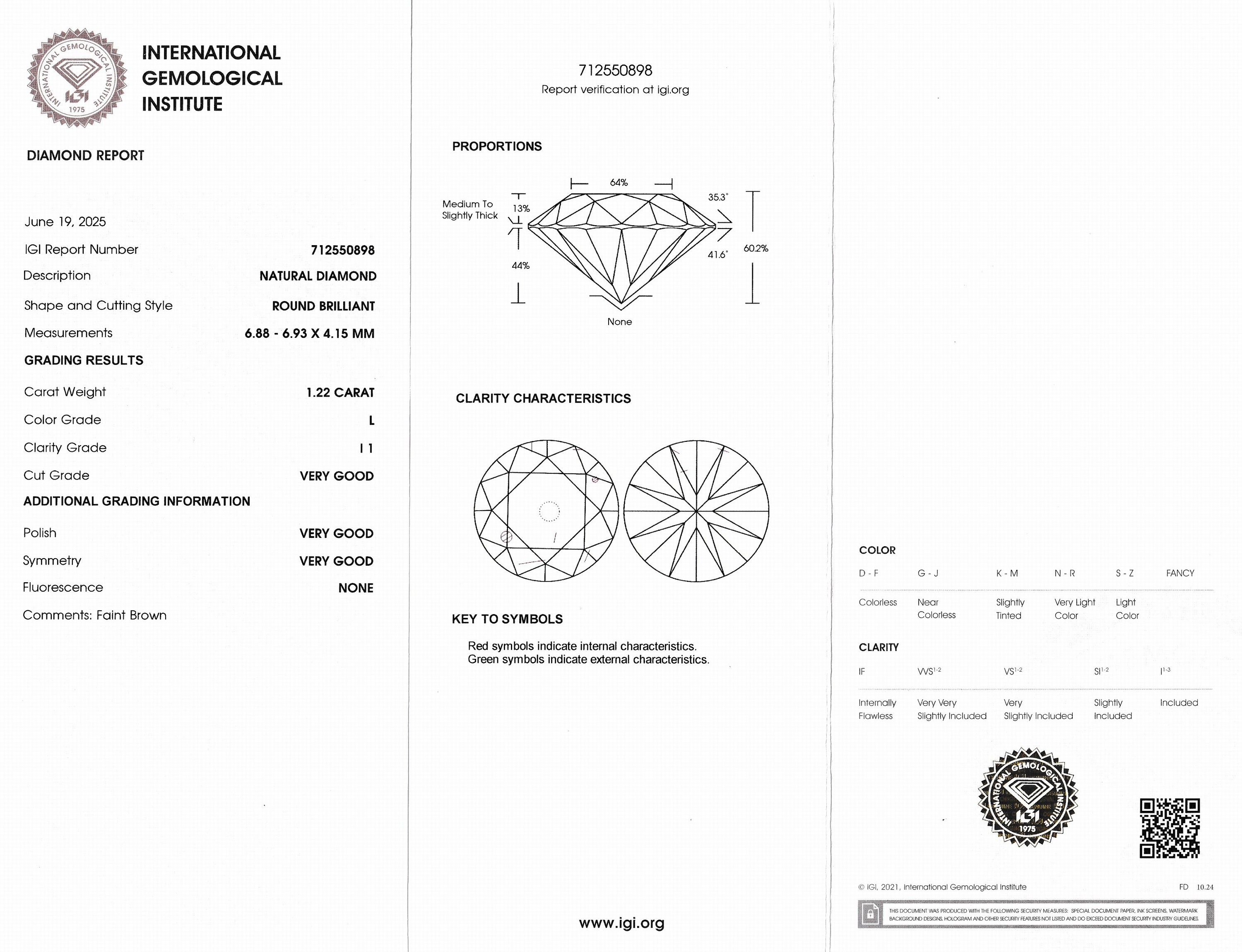 Detail b: Loser Brillant, 1.22 ct Getöntes Weiß(L)/p1, eingeschweißt, IGI-Expertise
