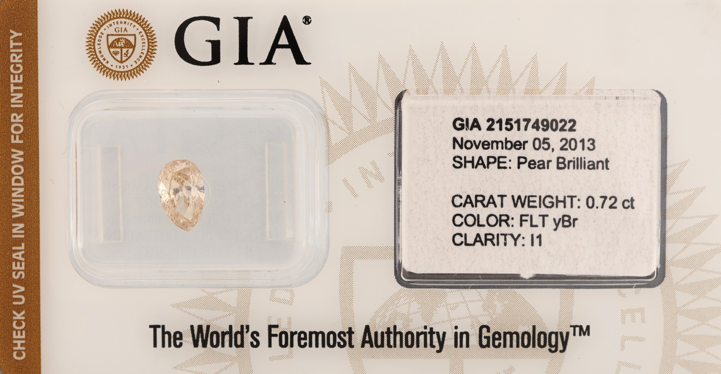 Image 27041623 - Loser Diamant-Tropfen 0.72 ct Fancy Light Yellowish Brown/p1, verschweißt, GIA-Expertise