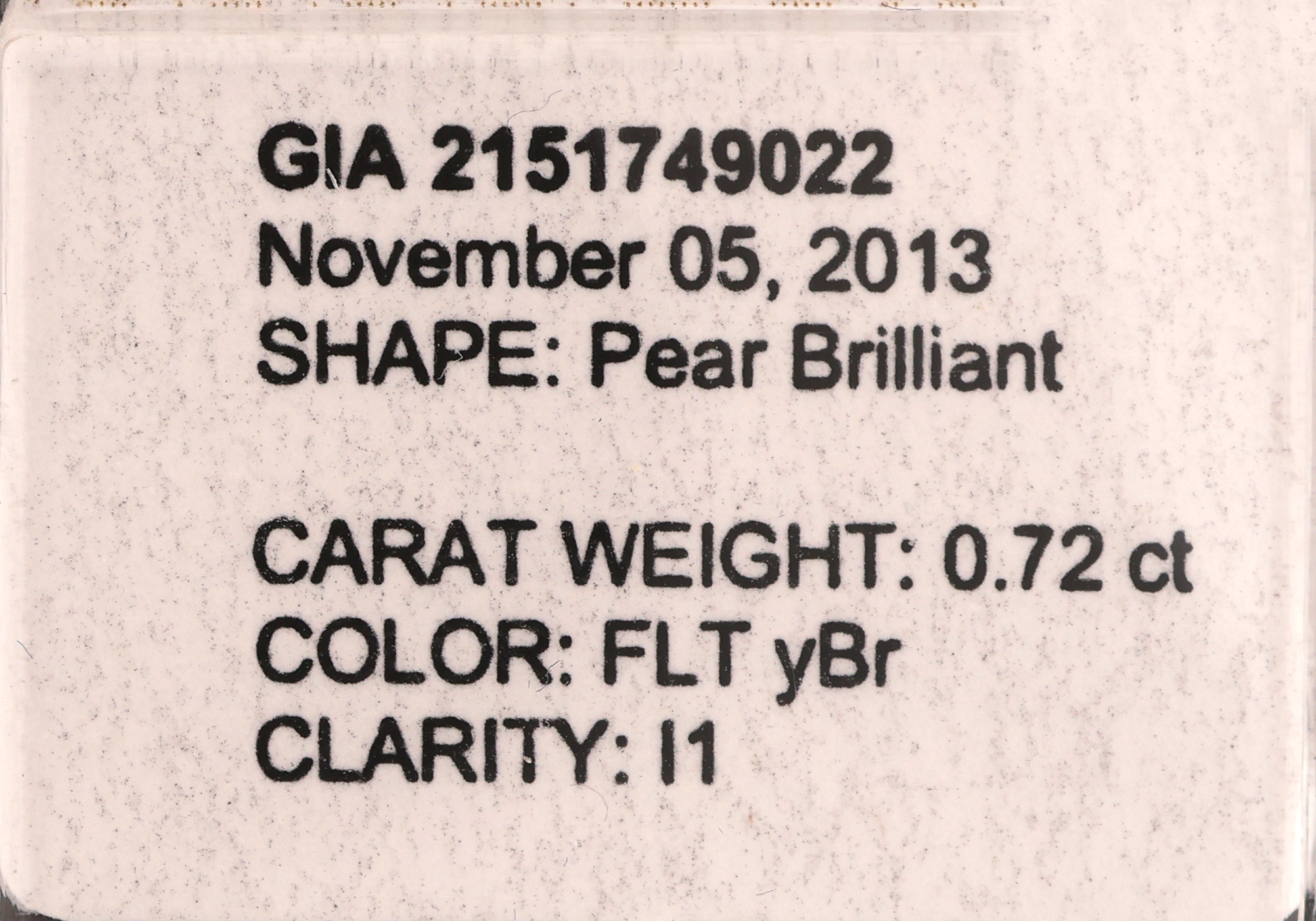 Detail a: Loser Diamant-Tropfen 0.72 ct Fancy Light Yellowish Brown/p1, verschweißt, GIA-Expertise
