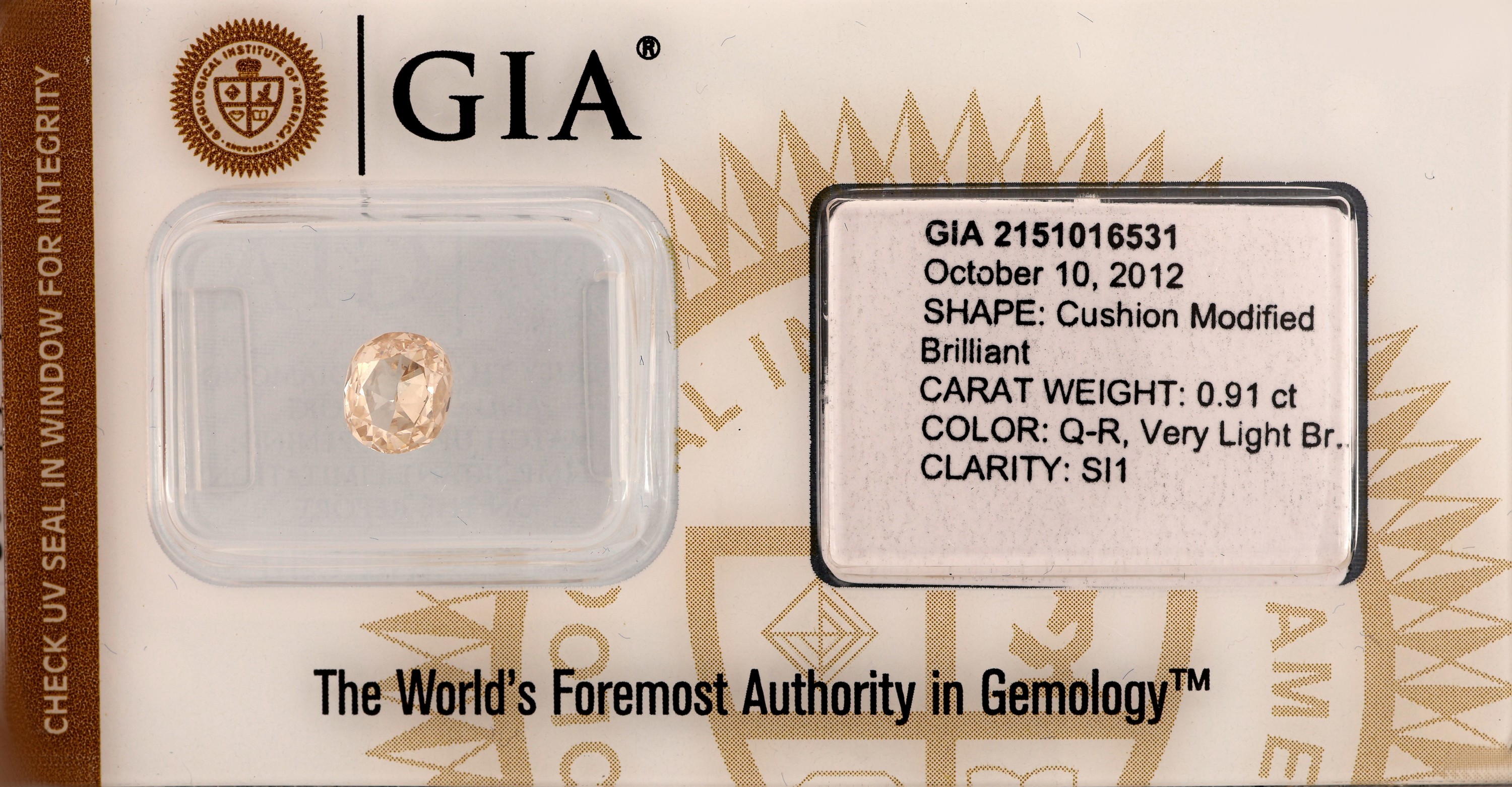 Image 27041624 - Loser Diamant im modifizierten Kissenschliff 0.91 ct Very light Brown (Q-R)/si1, ...
