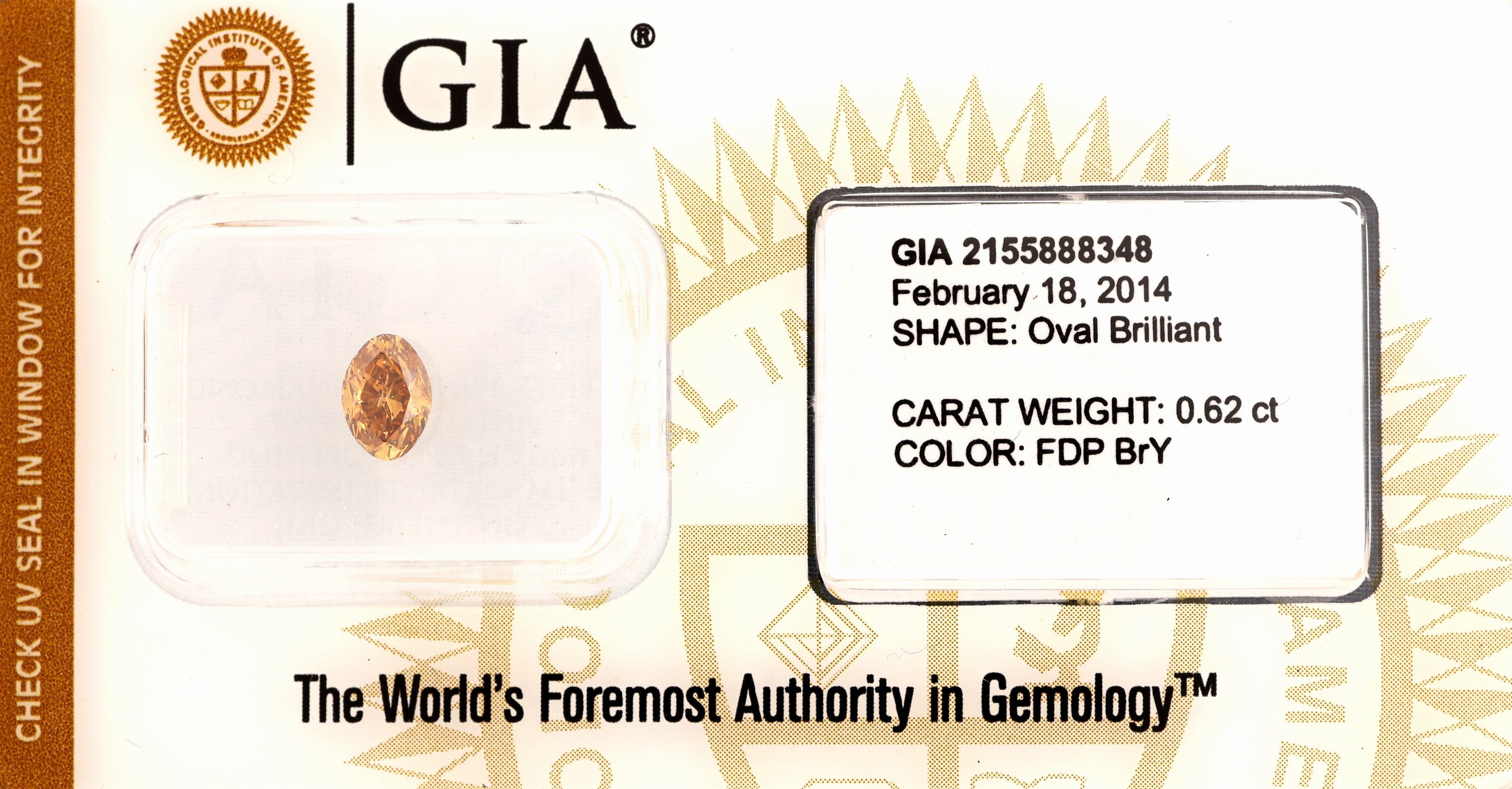 Image 27041626 - Loser ovaler Diamant 0.62 ct Natural Fancy Deep Brown-Yellow, verschweißt, Zertifikat