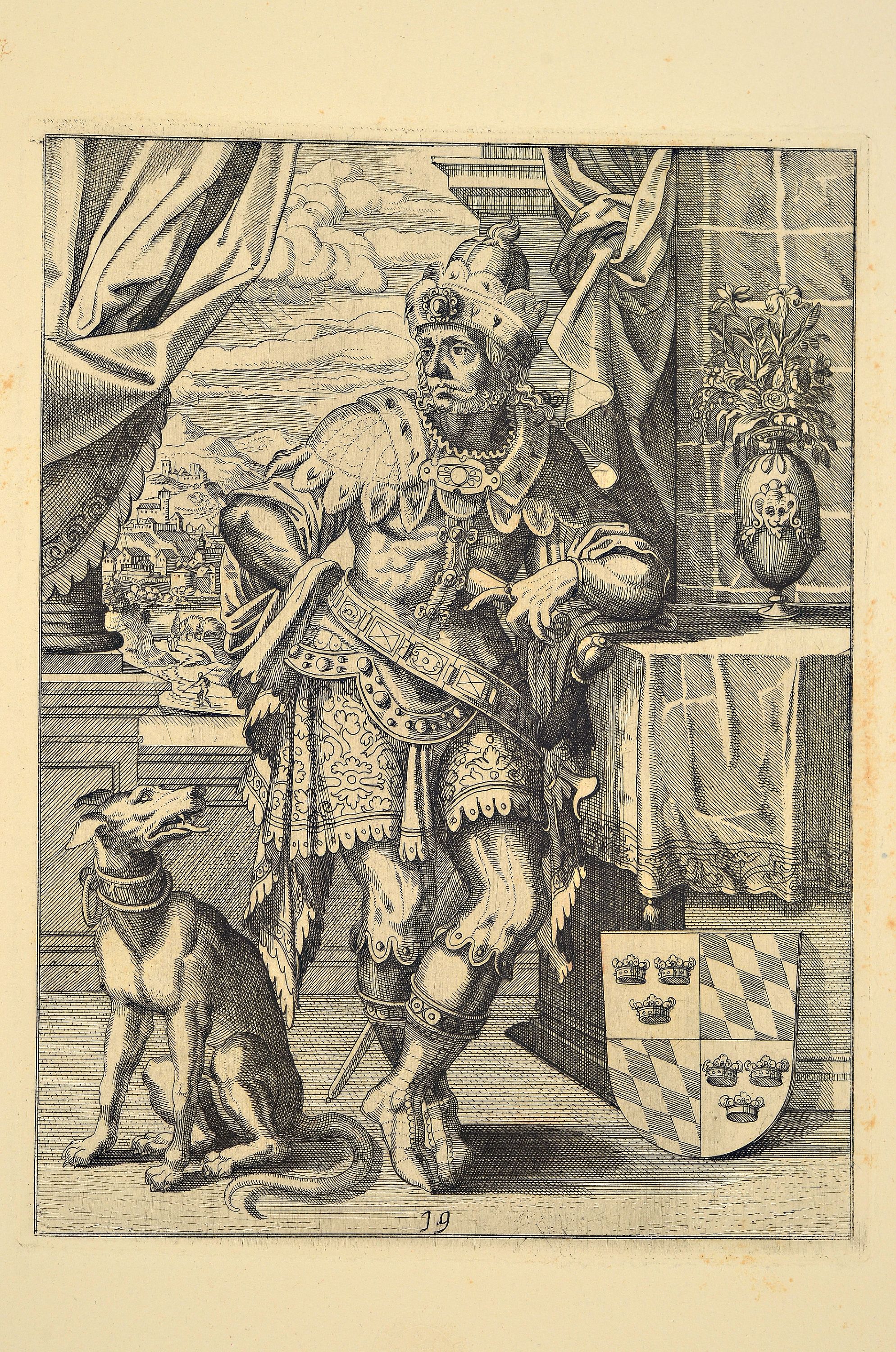Detail c: Nach Jost Amman (1539-1591), 18 Kupferstiche aus "Icones Ducum Bavariae" (1583), Abzüge von den Originalplatten durch die ...