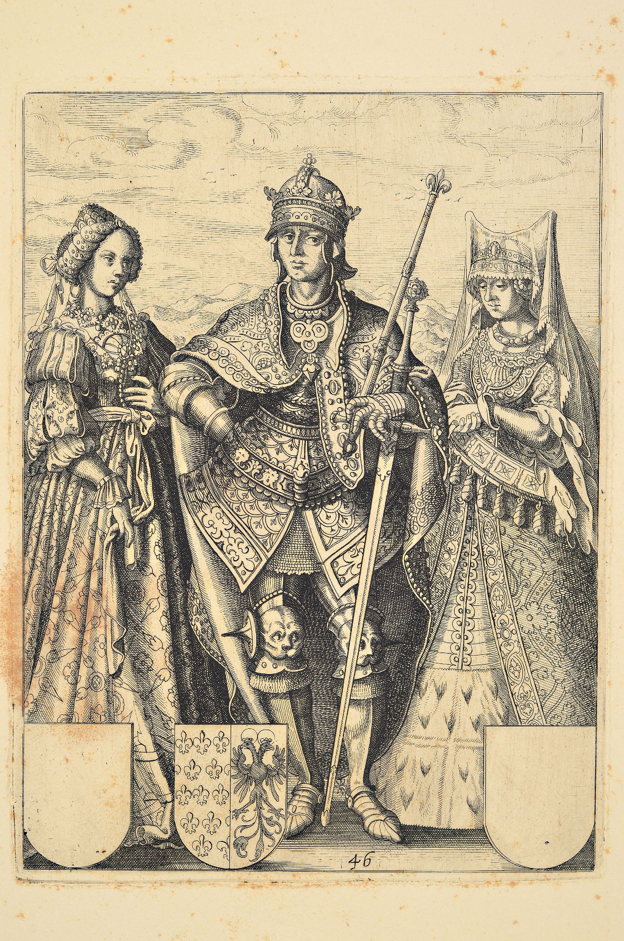 Detail d: Nach Jost Amman (1539-1591), 18 Kupferstiche aus "Icones Ducum Bavariae" (1583), Abzüge von den Originalplatten durch die ...