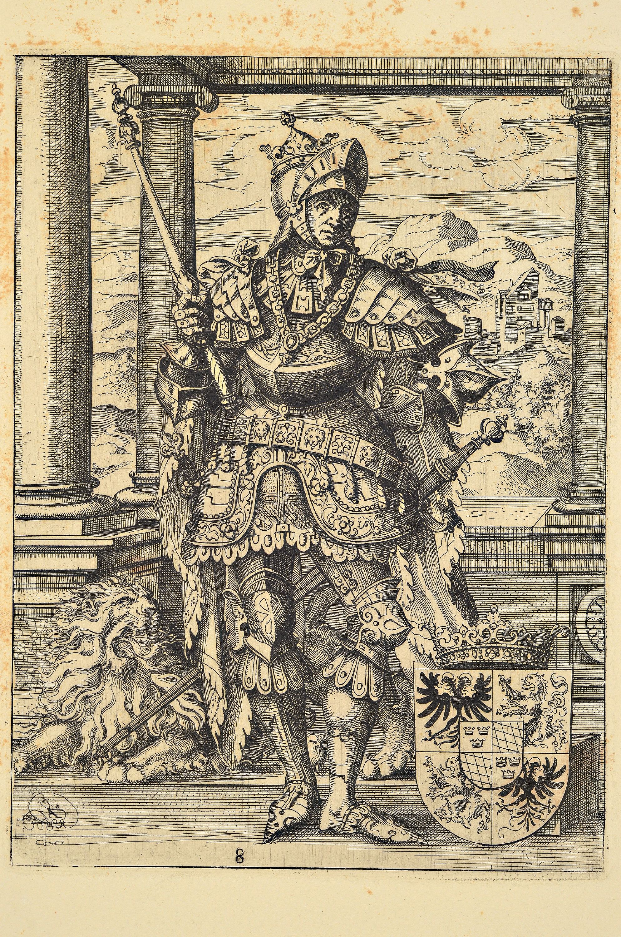 Detail l: Nach Jost Amman (1539-1591), 18 Kupferstiche aus "Icones Ducum Bavariae" (1583), Abzüge von den Originalplatten durch die ...