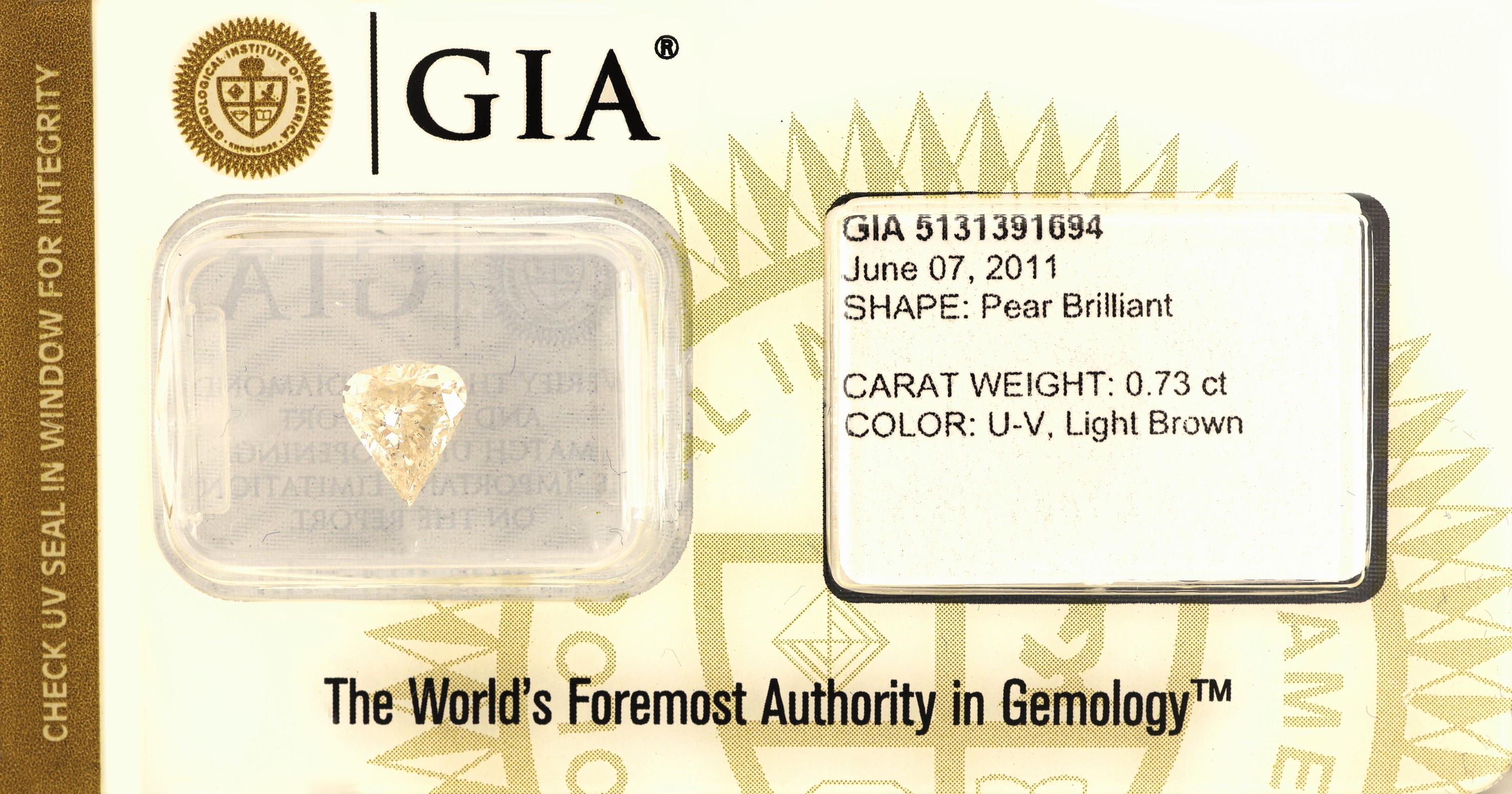 Image 27041639 - Loser Diamant-Tropfen 0.73 ct Light Brown (U-V), verschweißt, GIA Zertifikat