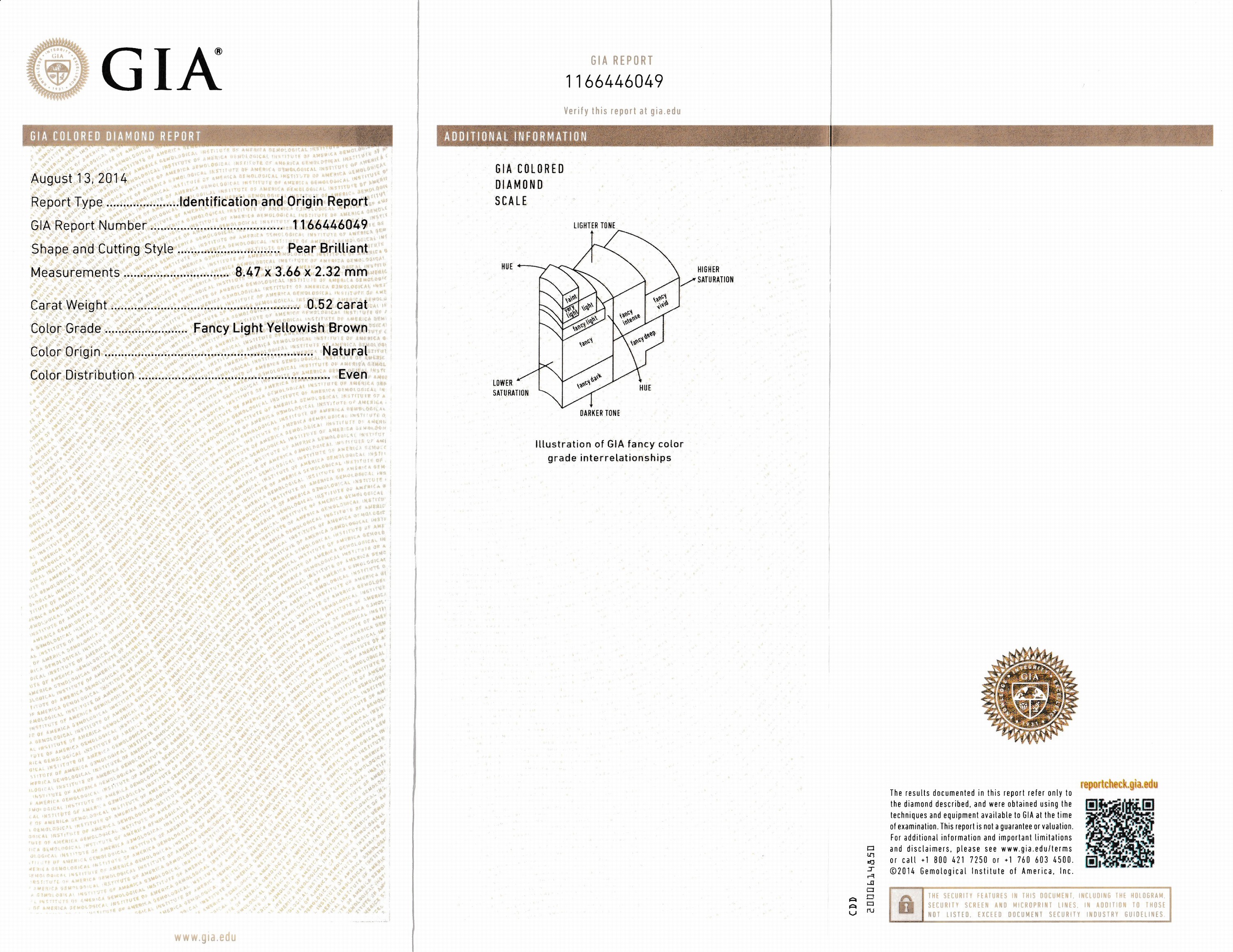 Detail b: Loser Diamant-Tropfen 0.52 ct Natural Fancy Light Yellowish Brown, verschweißt, GIA Zertifikat