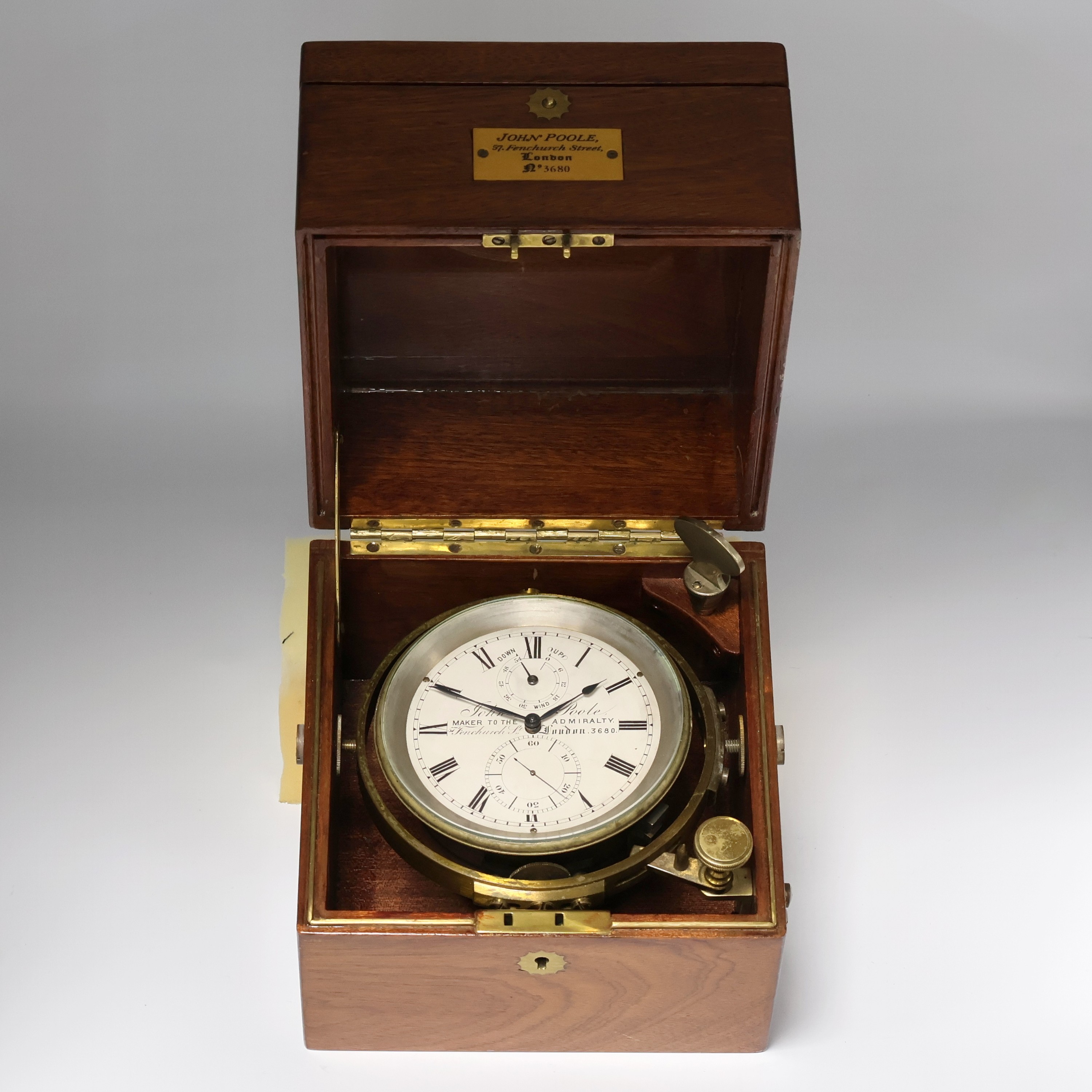 Image 27041646 - JOHN POOLE Marinechronometer im späteren Holzkasten, England um 1880, 3-tlg. Holzkasten ...