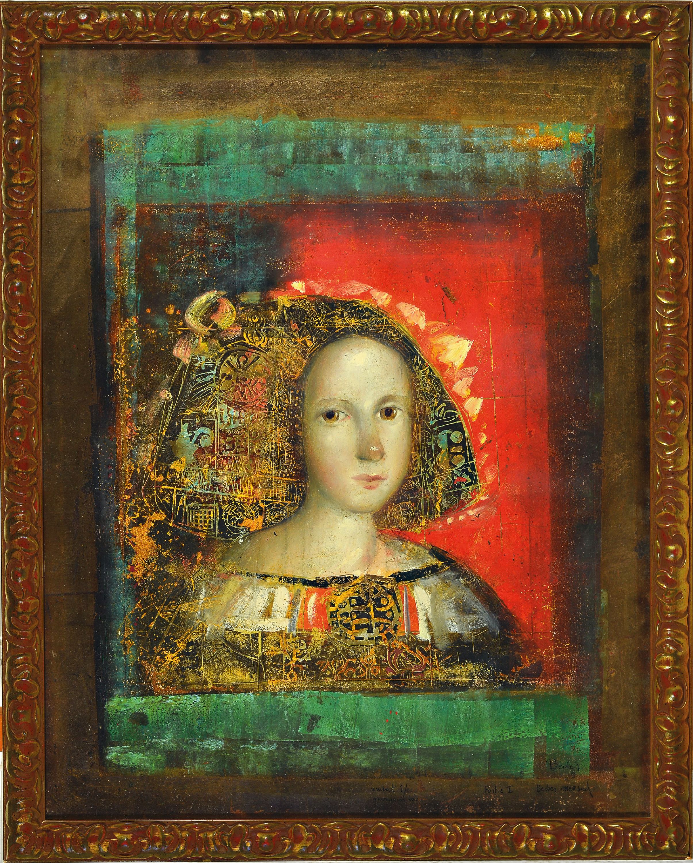 Detail k: Mersad Berber, 1940-2012 Zagreb, Mischtechnik mit Blattgold auf Papier, Unikat,"Portre I", signiert und bezeichnet, mittig l.Farbschaden, ...