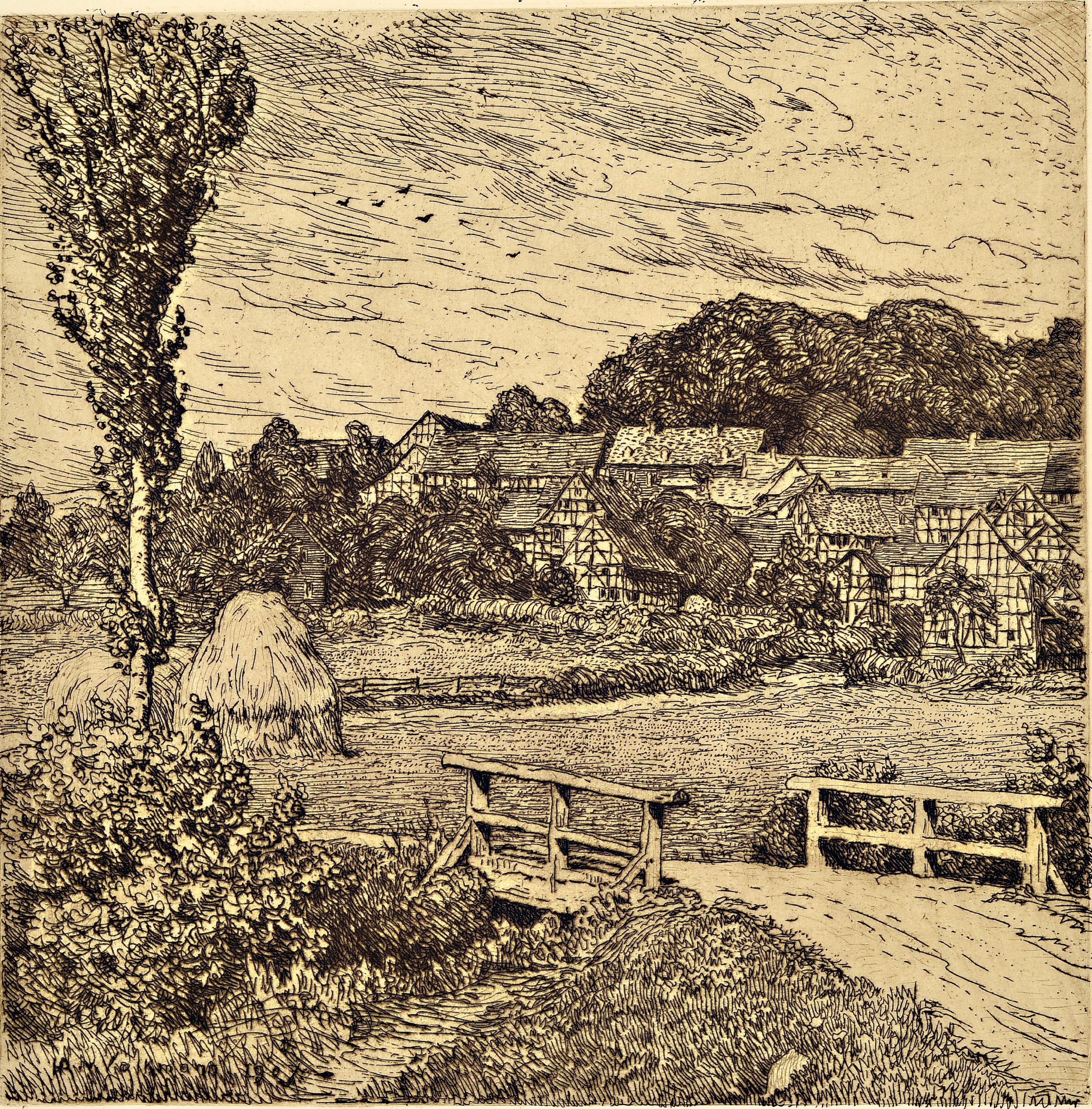 Image 27041663 - Hans von Volkmann, 1860-1927 Halle/Saale, Radierung, Blick auf Willingshausen, 1907, in ...