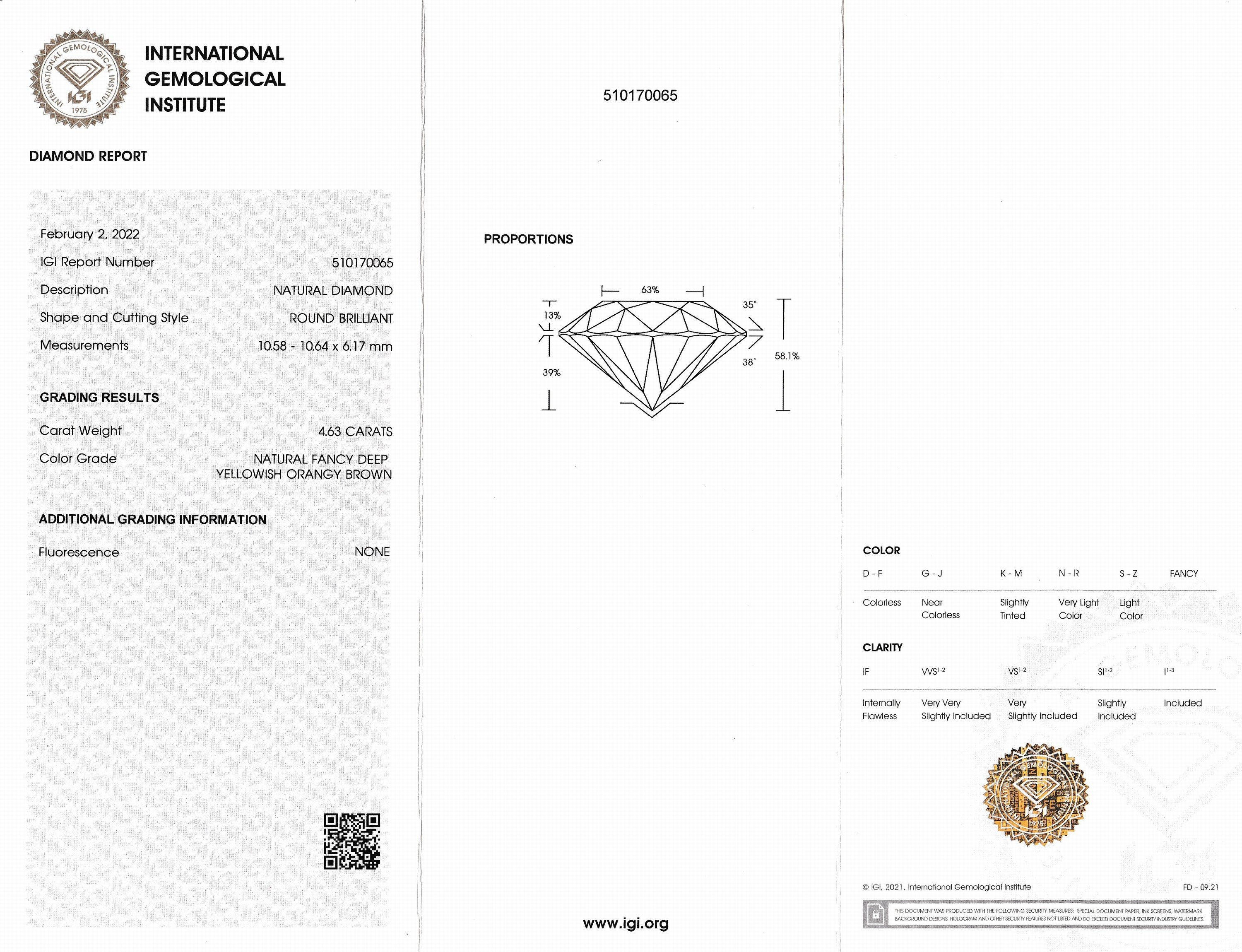 Detail b: Loser Brillant 4.63 ct Natural Fancy Deep Yellowish Orangy Brown, verschweißt, IGI Zertifikat