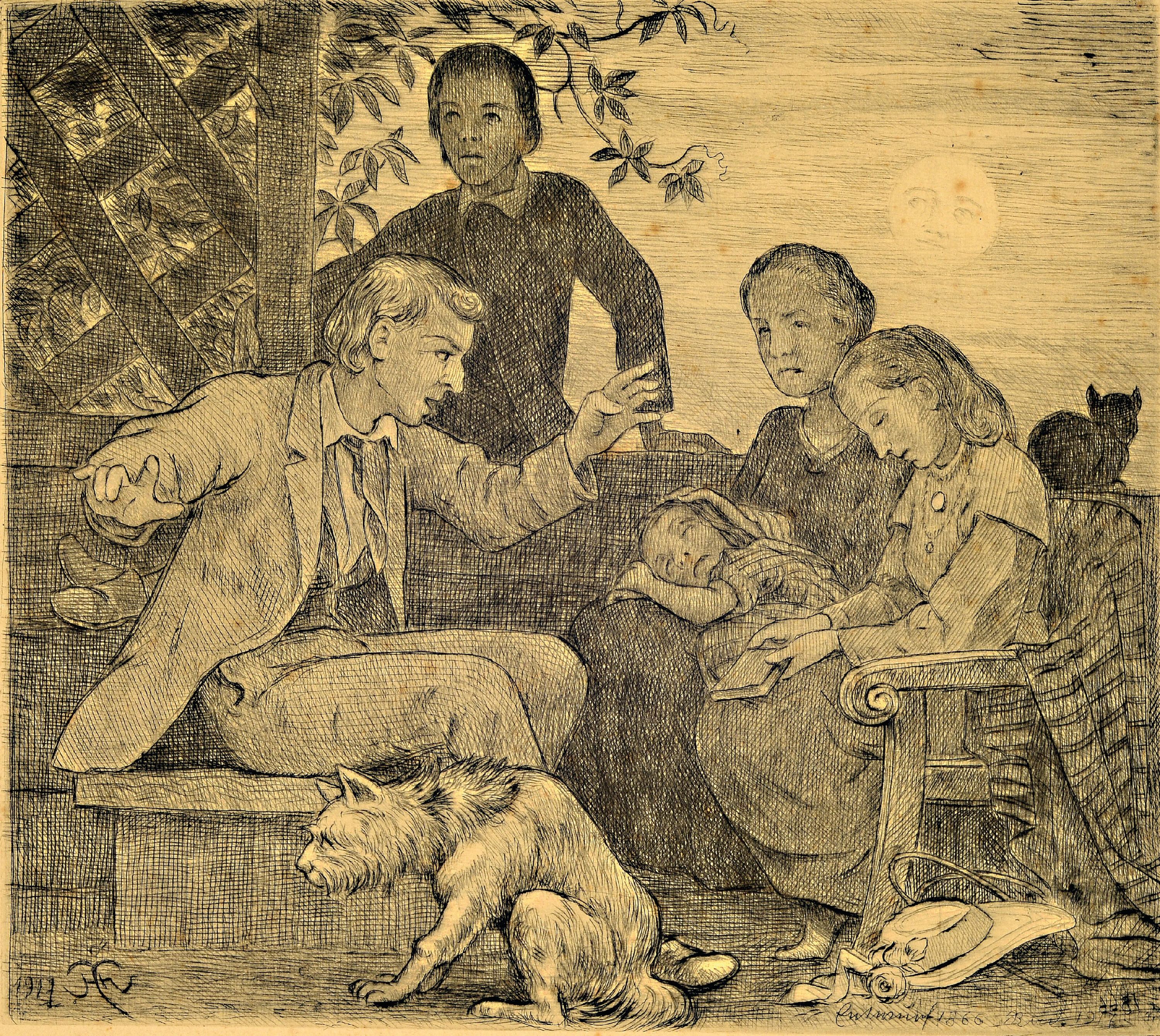 Image 27041693 - Hans Thoma, 1839 Bernau-1924 Karlsruhe, Radierung, ´Der Erzähler´, 1917, handsigniert, ...