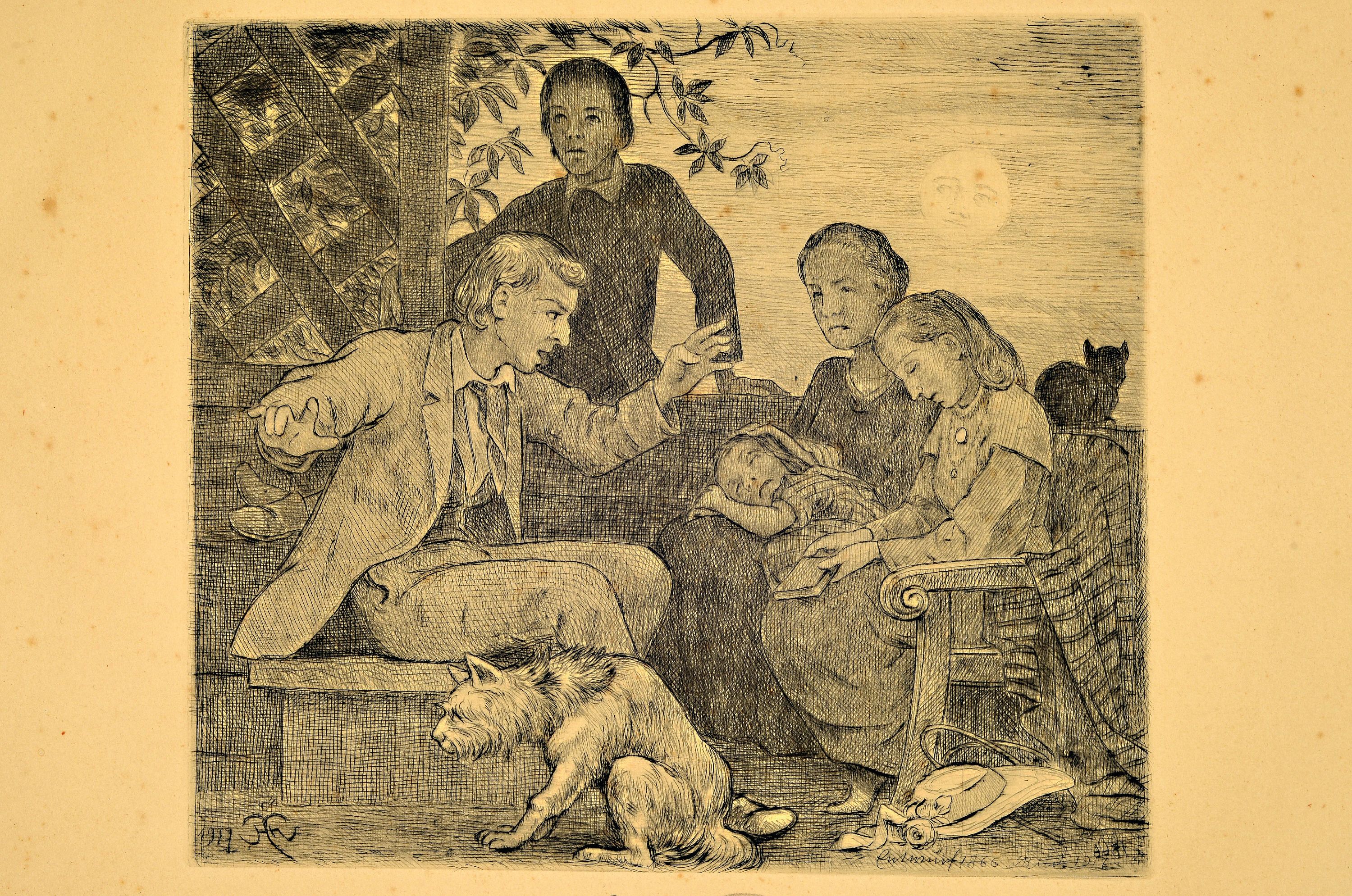 Detail k: Hans Thoma, 1839 Bernau-1924 Karlsruhe, Radierung, "Der Erzähler", 1917, handsigniert, in der Platte bez. "Entwurf 1866. Rad. ...