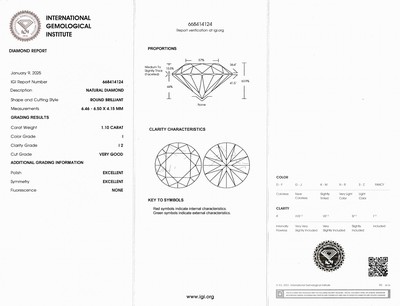 27041608a - Loser Brillant 1.10 ct l.get.Weiß(I)/p2, eingeschweißt, IGI-Expertise