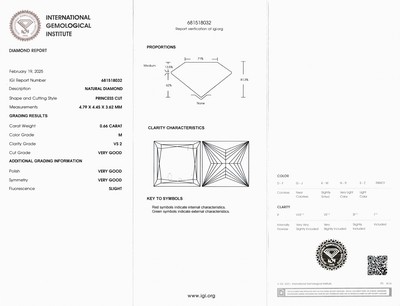 27041617b - Loser Princess Cut Diamant, 0.66 ct Getönt (M)/vs2, eingeschweißt, IGI-Expertise