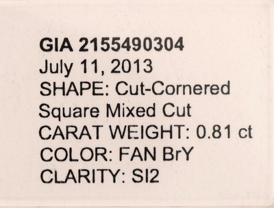 27041622a - Loser Diamant, 0.81 ct Natural Fancy Brown- Yellow/si2, Cornered Square Mixed Cut, ...