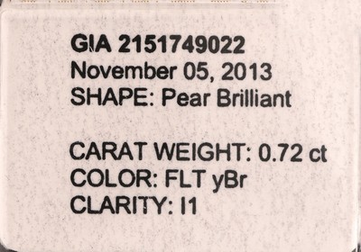 27041623a - Loser Diamant-Tropfen 0.72 ct Fancy Light Yellowish Brown/p1, verschweißt, GIA-Expertise