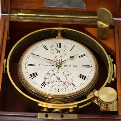 27041625c - F. DENCKER Hamburg/ULYSSE NARDIN Marinechrono-meter im nicht originalen Holzkasten, ...