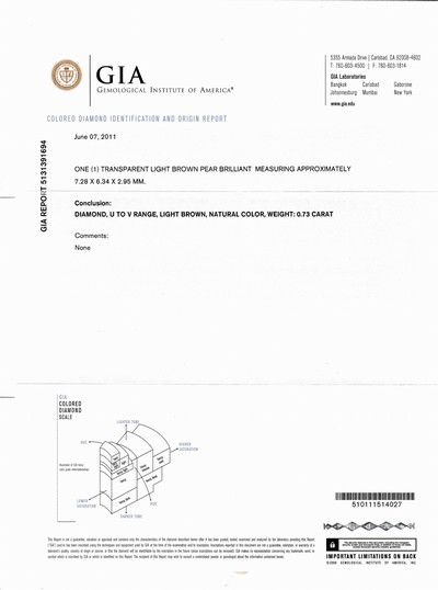 27041639a - Loser Diamant-Tropfen 0.73 ct Light Brown (U-V), verschweißt, GIA Zertifikat