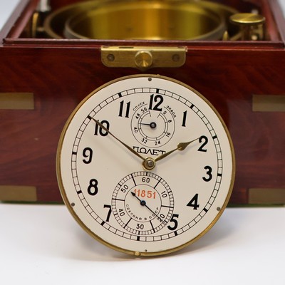 27041673e - POLJOT ship´s chronometer with transport-box, USSR around 1977, 3-piece construction ...