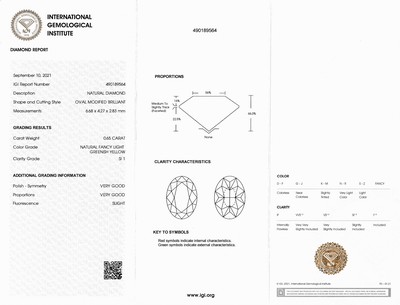 27041676b - Loser ovaler Diamant 0.65 ct Natural Fancy Light Greenish Yellow/si 2, verschweißt, IGI ...