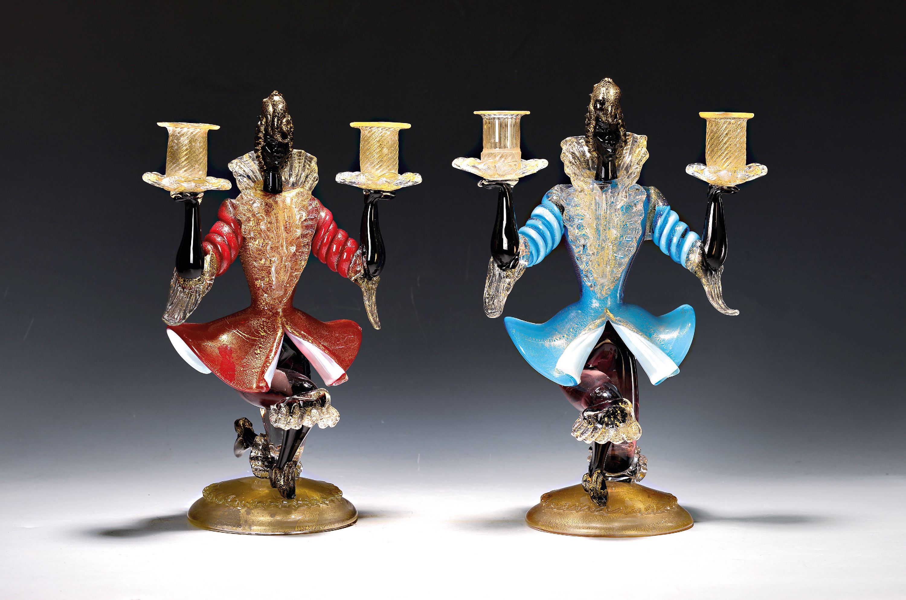 Image 27041708 - Paar Kerzenleuchter/Figurenleuchter, Murano Italien, 20. Jh., in Form vollplastischer ...