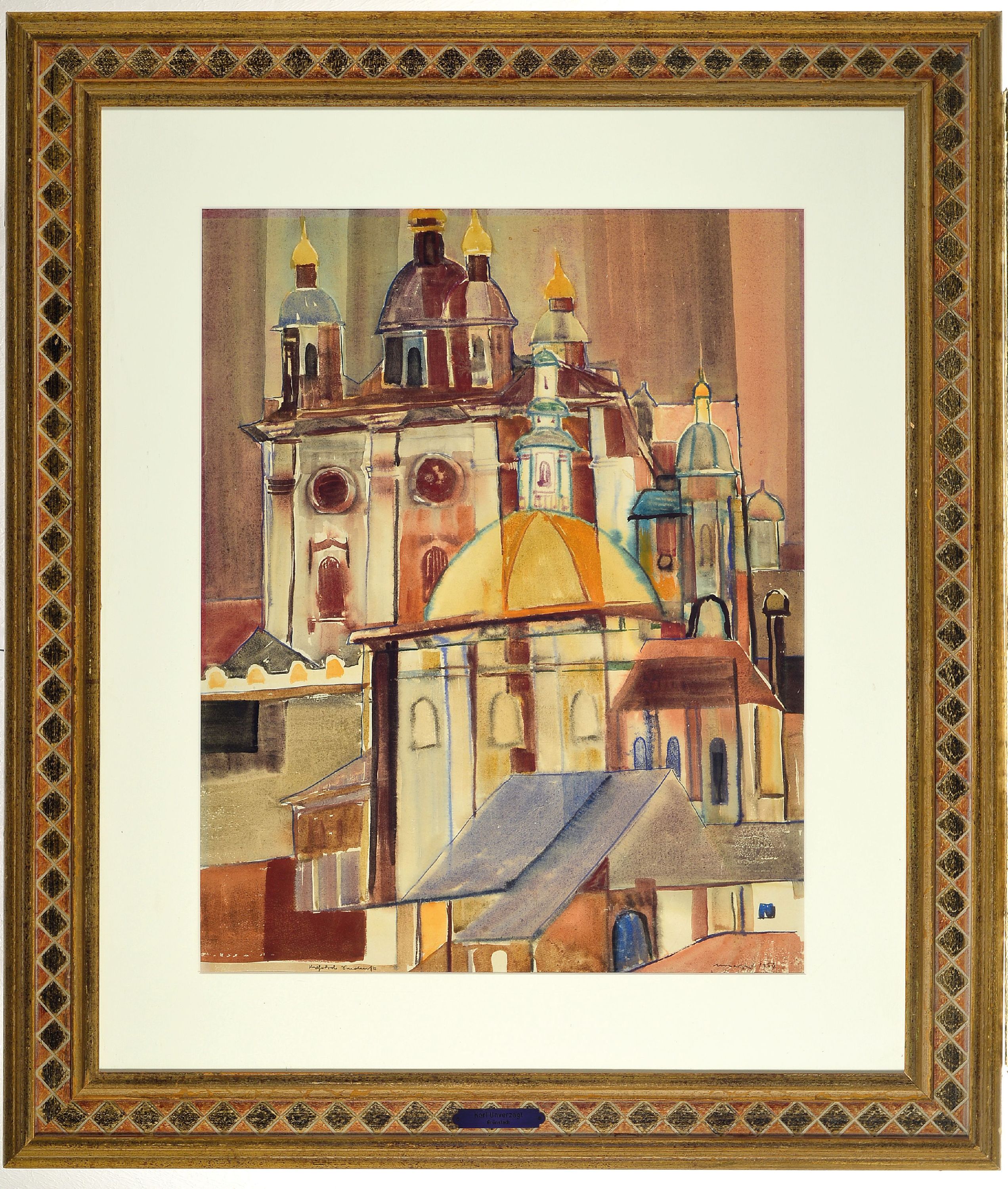 Detail k: Karl Unverzagt, 1915-2007 Grünstadt, die russische Kathedrale von Smolensk, Tusche, Aquarell und Gouache auf Papier, links unten betitelt, rechts ...