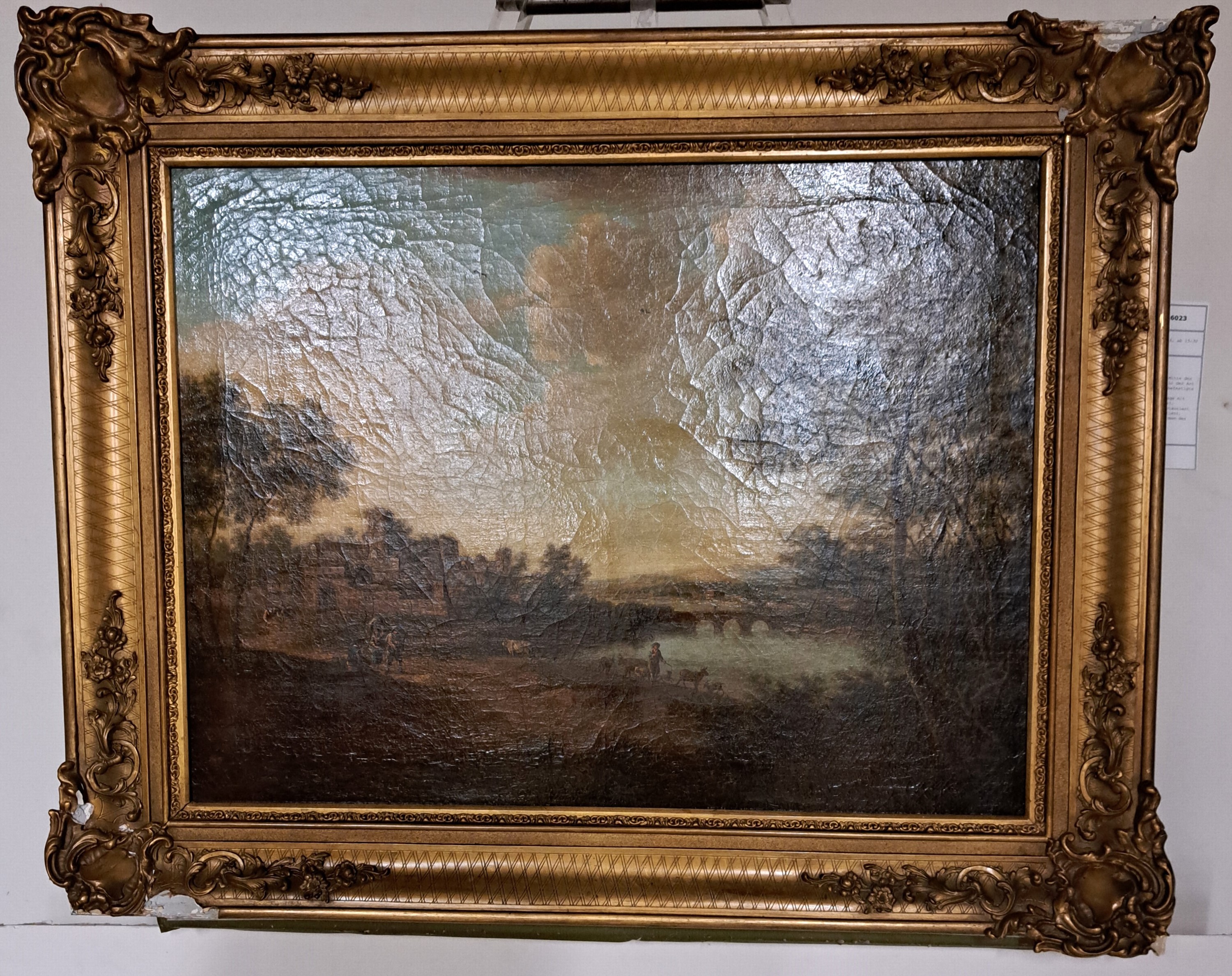 Detail k: Unbekannter Landschafter der Mitte des 18.Jh., pastorale Landschaft in der Art des Franz Beich (1665-1748), befestigte Stadt bzw. Burganlage nebst ...