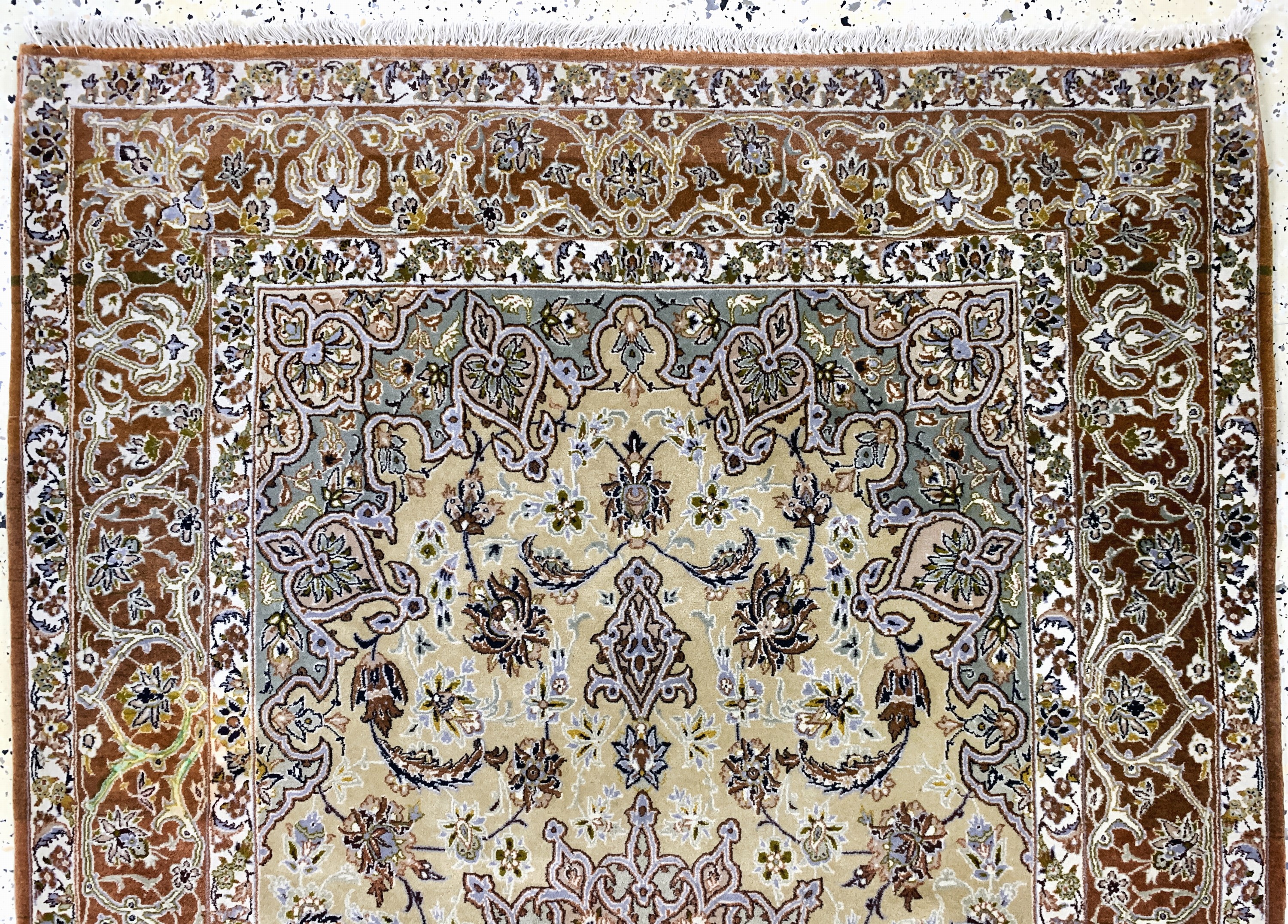 Detail a: 2 Lots Esfahan fein Persien, Mitte 20.Jhd, Korkwolle auf Seide, ca. 182 x 109 cm, EHZ: 2(fleckig & Abrasch), Ghom, Persien, Wolle aufBaumwolle, ca. ...