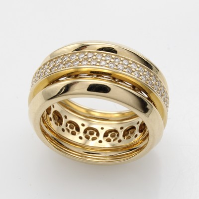 27041751a - Ring mit Brillanten, GG 585/000, 3-rhg. Optik, drehbare, mittlere Schiene rundum bes. m. ...