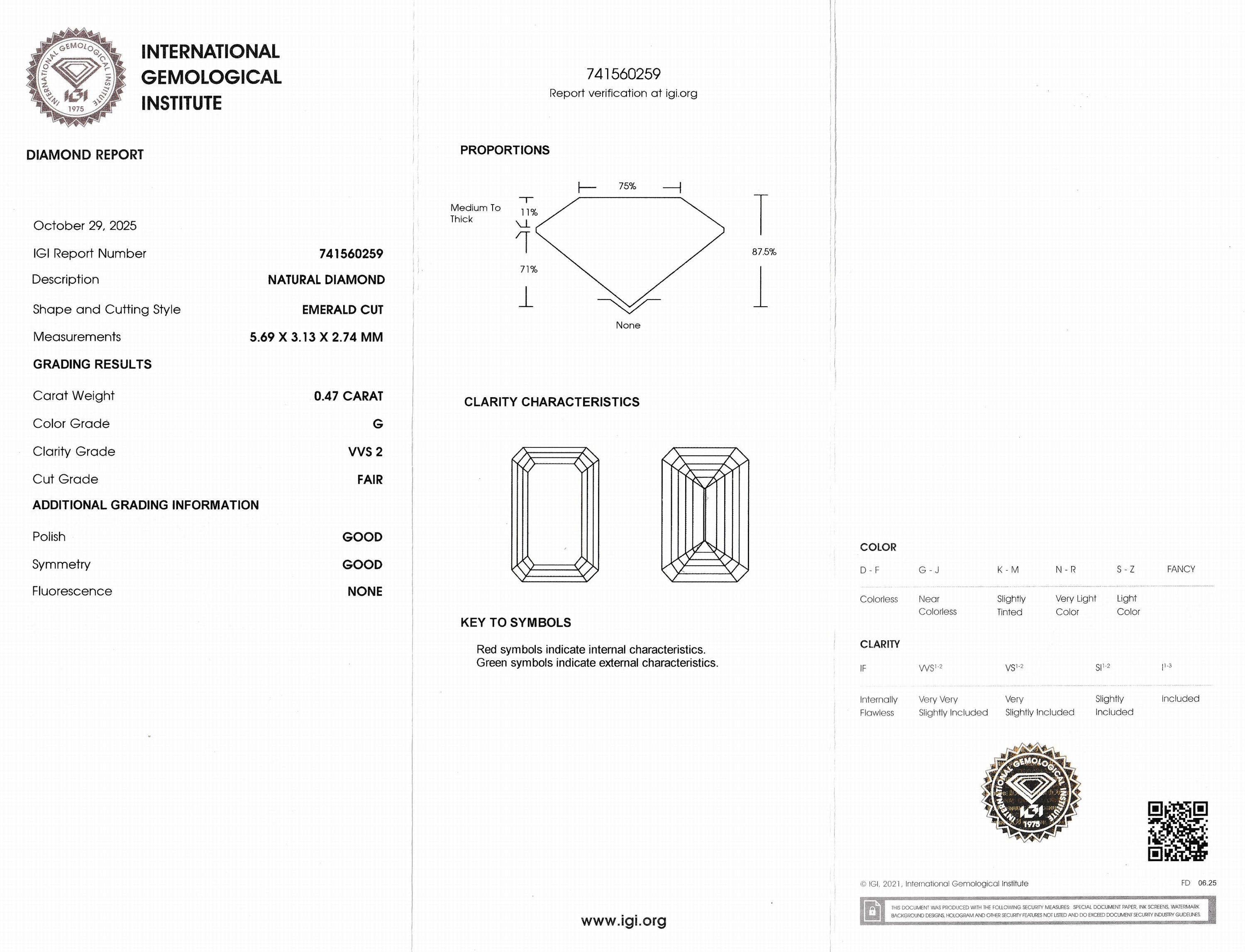 Detail b: Loser Diamant, 0.47 ct feines Weiß(G)/vvs2, Emerald Cut, eingeschweißt, mit IGI-Expertise