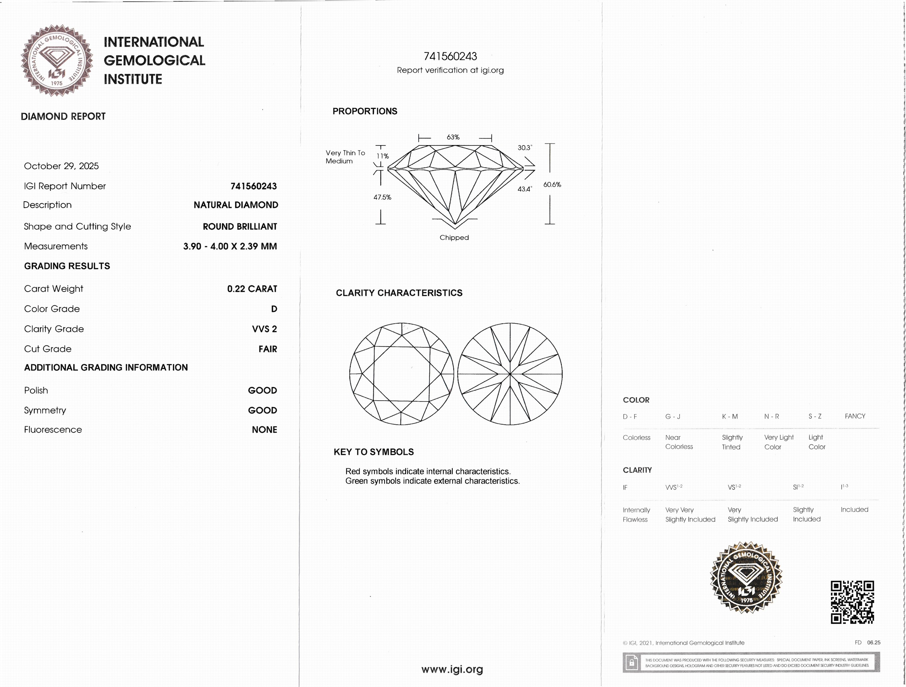 Detail b: Loser Brillant, 0.22 ct hochfeines Weiß+(D)/vvs2, eingeschweißt, mit IGI- Expertise