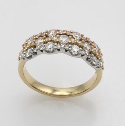 27041816a - Ring mit Brillanten, GG/WG/RG 585/000, Brill. zus. ca. 1 ct Weiß/p, 3-rhg. Optik, RW ...