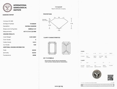 27041875a - Loser Diamant, 0.30 ct hochfeines Weiß (E)/vvs2, Emerald Cut, eingeschweißt, mit ...