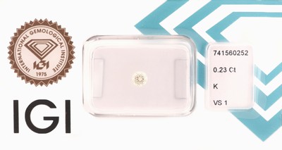 Image Loser Brillant, 0.23 ct get. Weiß(K)/vs1, eingeschweißt, mit IGI-Expertise ...