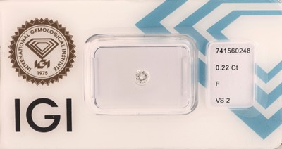 Loser Brillant, 0.22 ct feines Weiß+(F)/vs2, eingeschweißt, mit IGI-Expertise