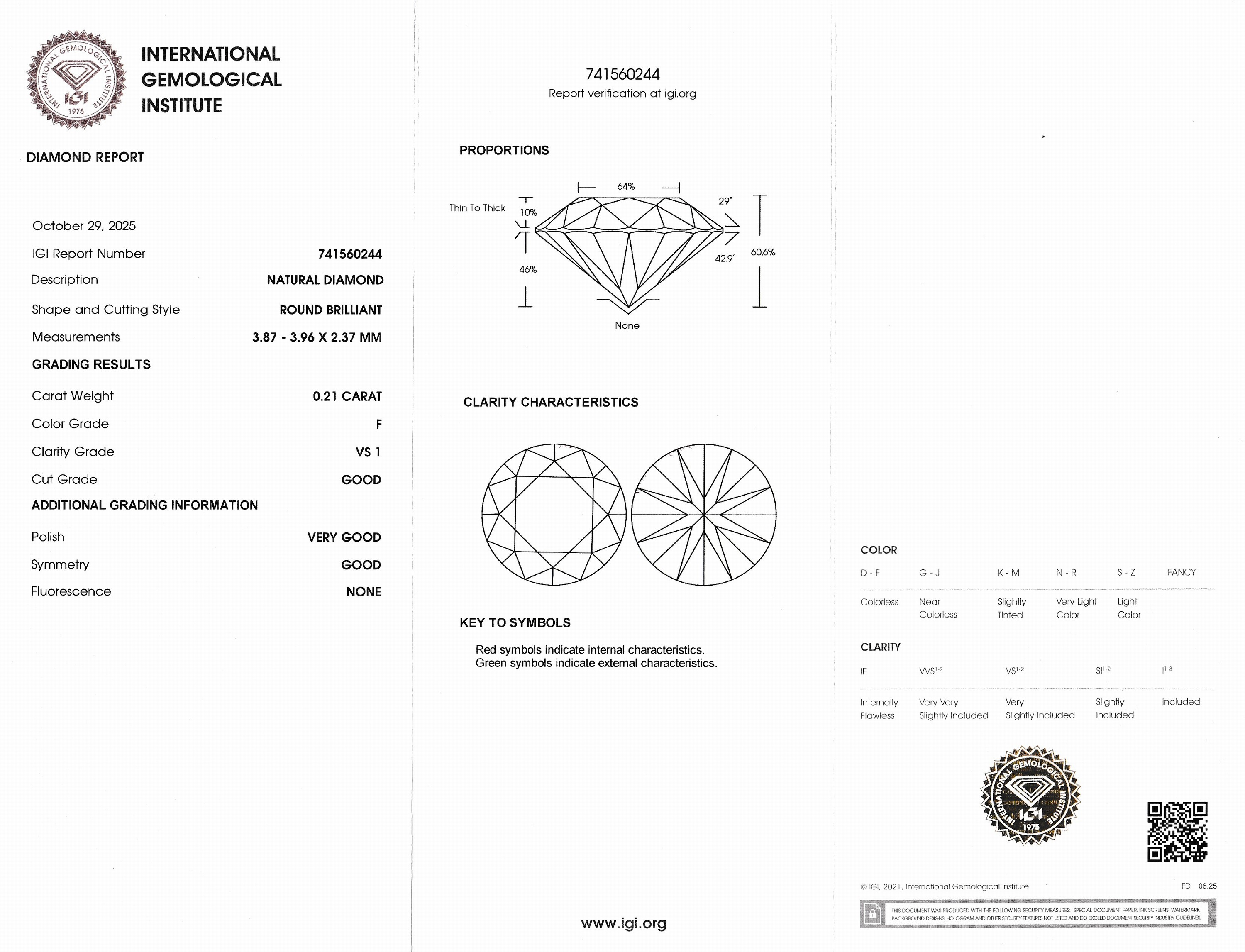 Detail b: Loser Brillant, 0.21 ct feines Weiß+(F)/vs1, eingeschweißt, mit IGI-Expertise