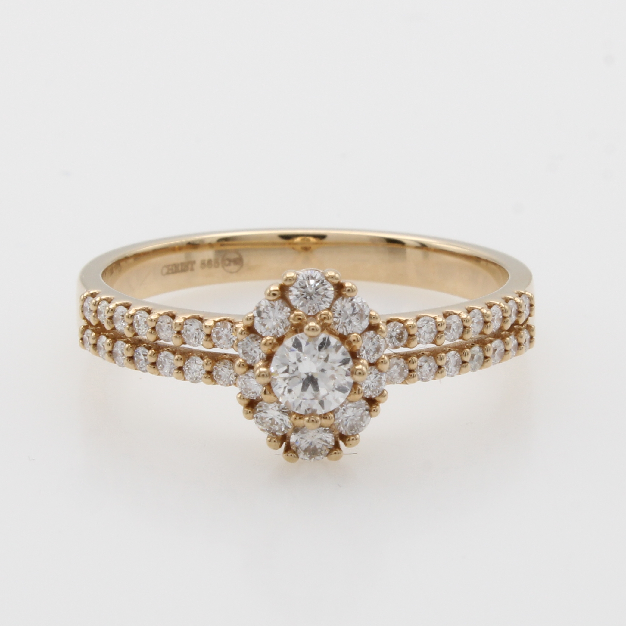 Image 27041998 - Ring mit Brillanten, RG 585/000, ovaler Ringkopf u. geteilte Ringschultern bes. m. ...