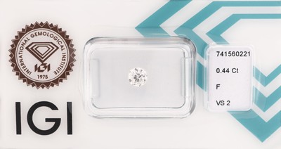 Image Loser Brillant, 0.44 ct feines Weiß (F)/vs2, eingeschweißt, mit IGI-Expertise ...