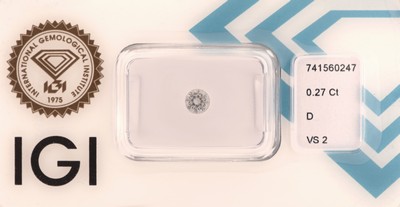 Image Loser Brillant, 0.27 ct hochfeines Weiß (D)/vs2, eingeschweißt, mit IGI-Expertise ...