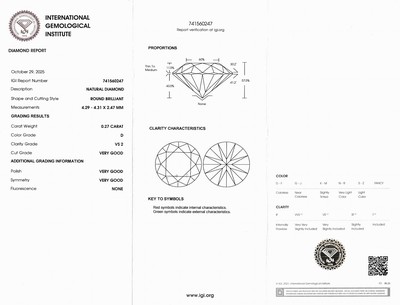 27041944b - Loser Brillant, 0.27 ct hochfeines Weiß (D)/vs2, eingeschweißt, mit IGI-Expertise ...