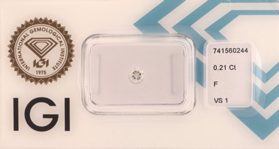Loser Brillant, 0.21 ct feines Weiß+(F)/vs1, eingeschweißt, mit IGI-Expertise