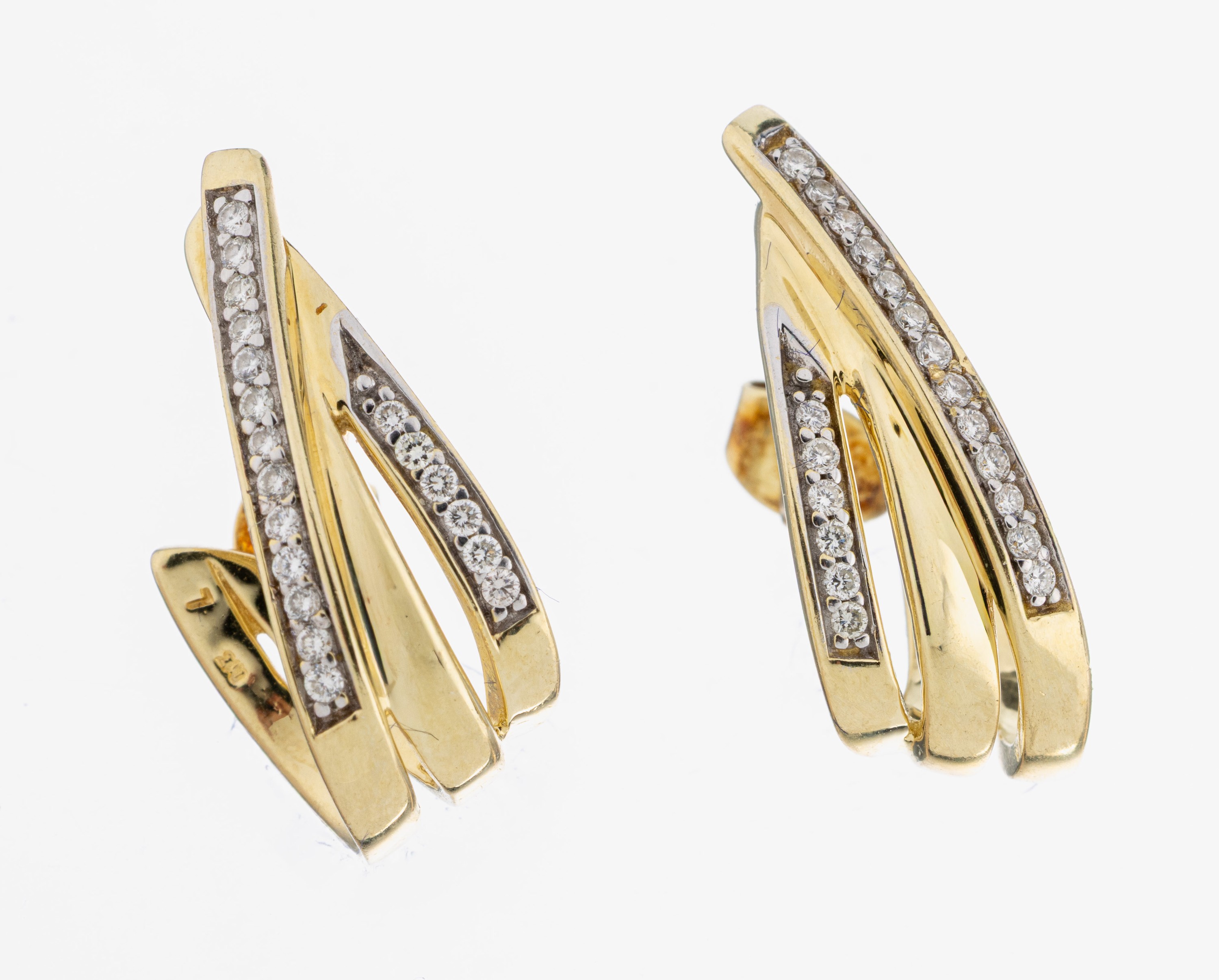 Image 27042026 - Paar 14 kt Gold Brillant-Ohrstecker, GG 585/000, geschwungen, 38 Brillanten zus. ca. ...