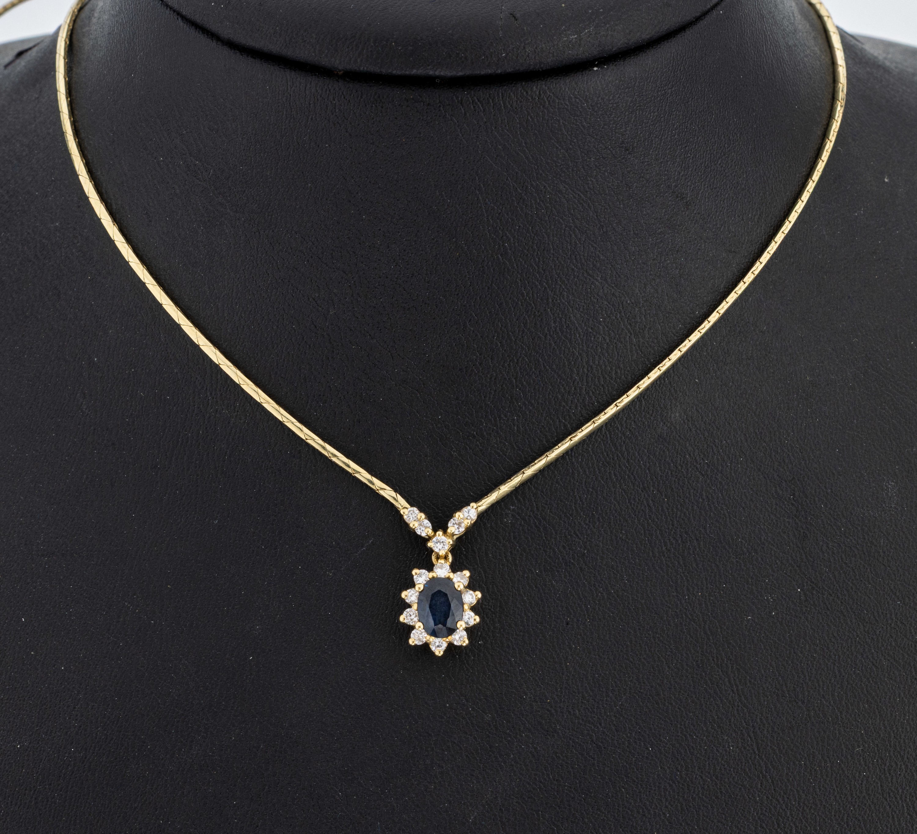 Image 27042027 - 14 kt Gold Saphir-Brillant-Collier, GG 585/000, Mittelteil mit bewegl. Abhängung, ...