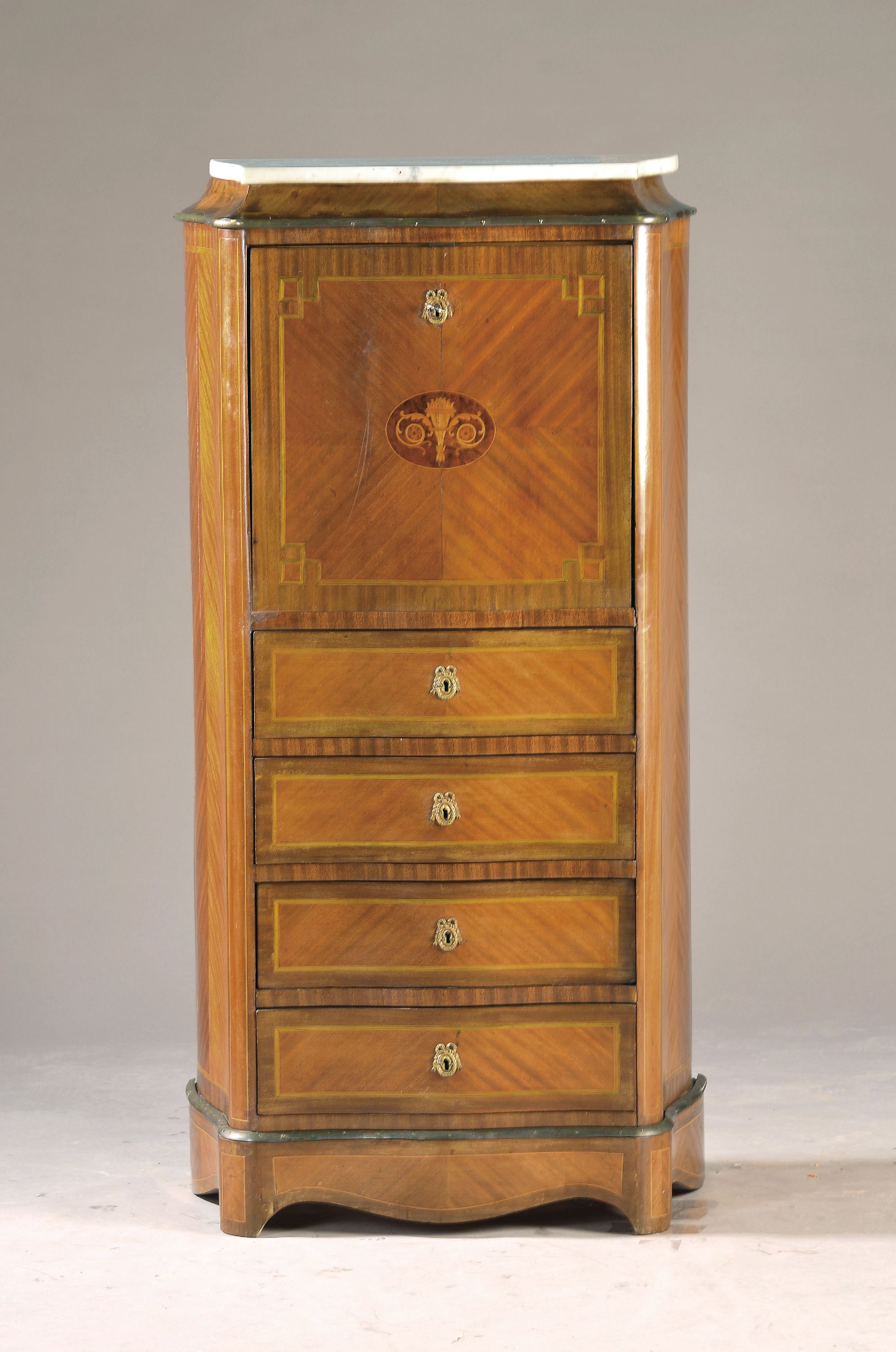 Image 27042089 - Kleiner Sekretär, Frankreich, um 1890-1900, Nußbaumfurnier gespiegelt mit Intarsien, ...