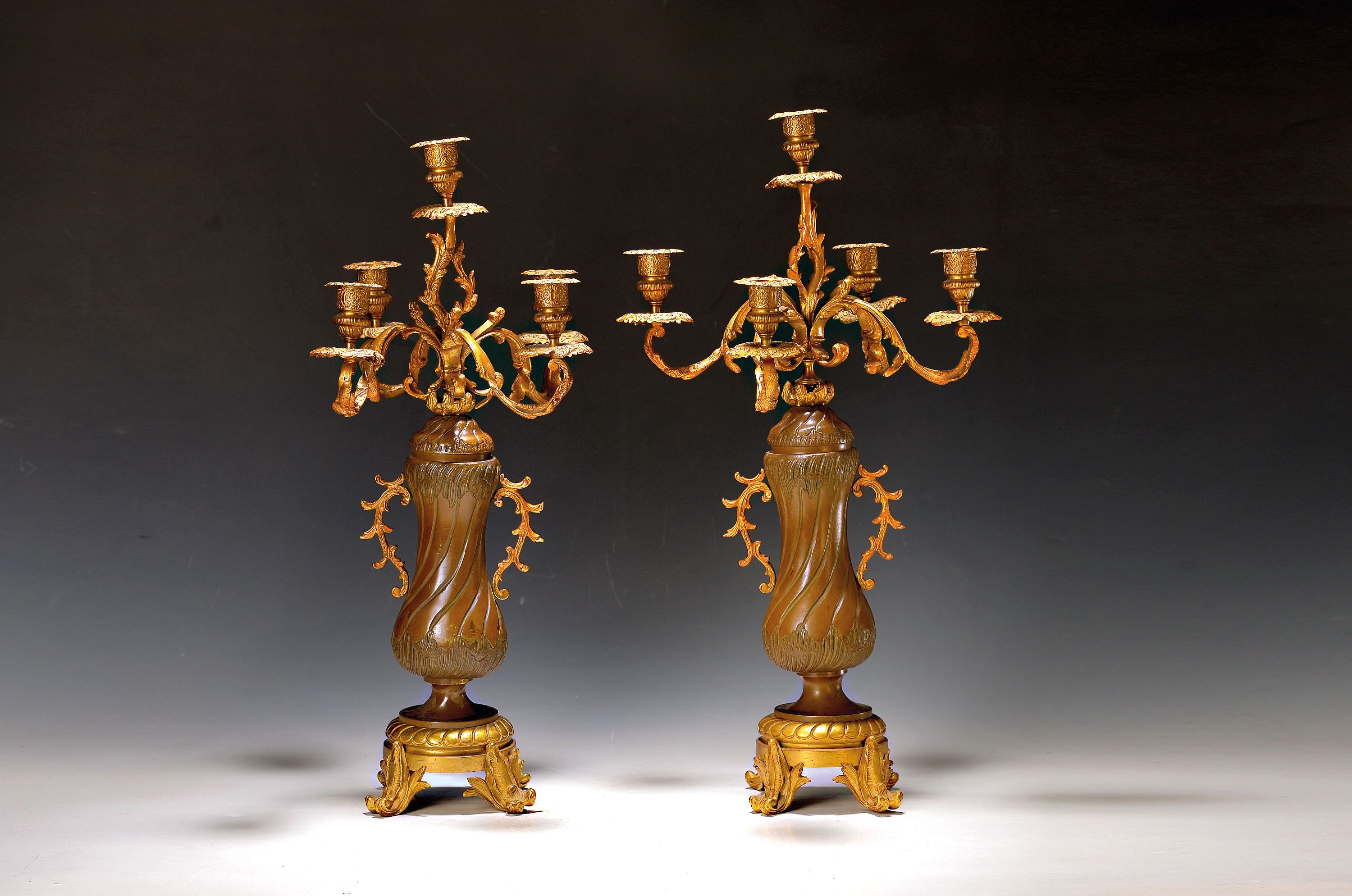Image 27042095 - Paar Kerzenleuchter, Girandolen, Frankreich, 2. Hälfte 19.Jh., Bronze und Gelbguß, je ...