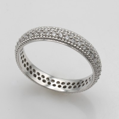 27042019a - Ring mit Brillanten, WG 585/000, Schiene rundum bes. m. Brill. zus. ca. 1 ct Weiß/p, ...