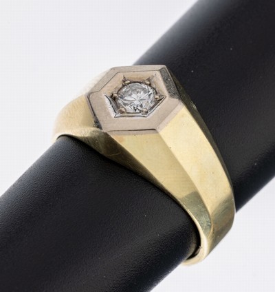 Image 14 kt Gold Brillant-Ring, GG/WG 585/000, in WG gefasster Brillant ca. 0.25 ct (grav.) ...