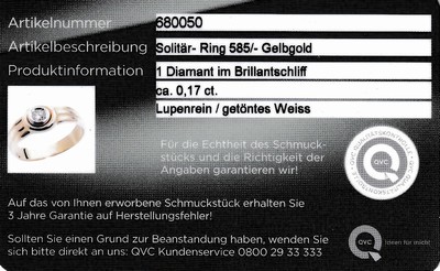 27042032a - 14 kt Gold Brillant-Ring, GG/WG 585/000, inWG gefasster Brillant ca. 0.15 ct ...