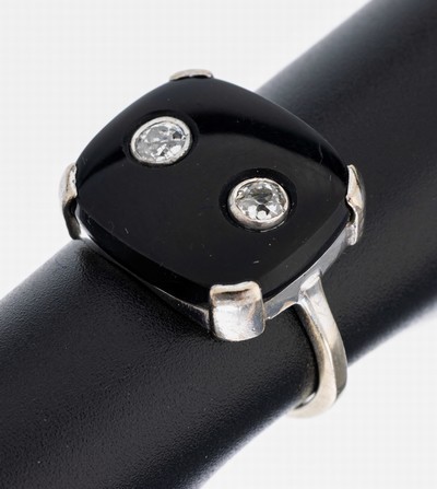 Image 14 kt Gold Onyx-Diamant-Ring, WG 585/000, Onyxplatte mit abgerundeten Ecken, 2 ...